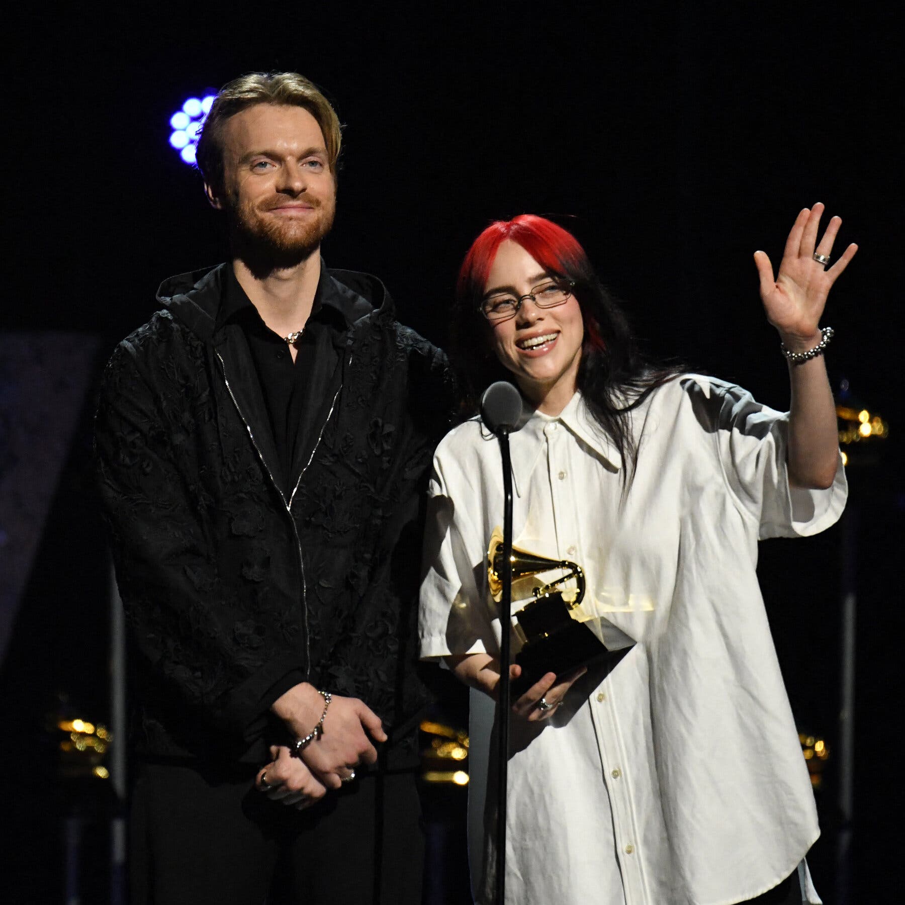 From left: Finneas and Billie Eilish accepting best song written for visual media for their “Barbie” ballad.Credit...Valerie Macon/Agence France-Presse — Getty Images